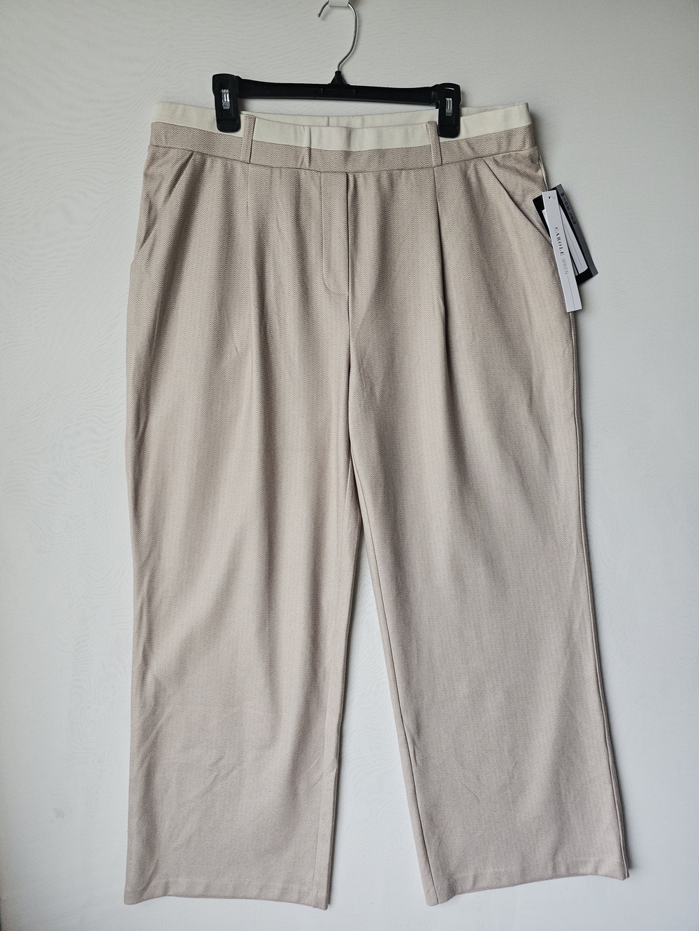 NWT Carole Wren Beige Herringbone Wide Leg Pants - XL